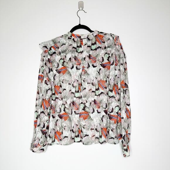 IRO Carus Silk Blend Absract Long Sleeve Ruffle Blouse Womens Multicolor Size 40 - Picture 3 of 6
